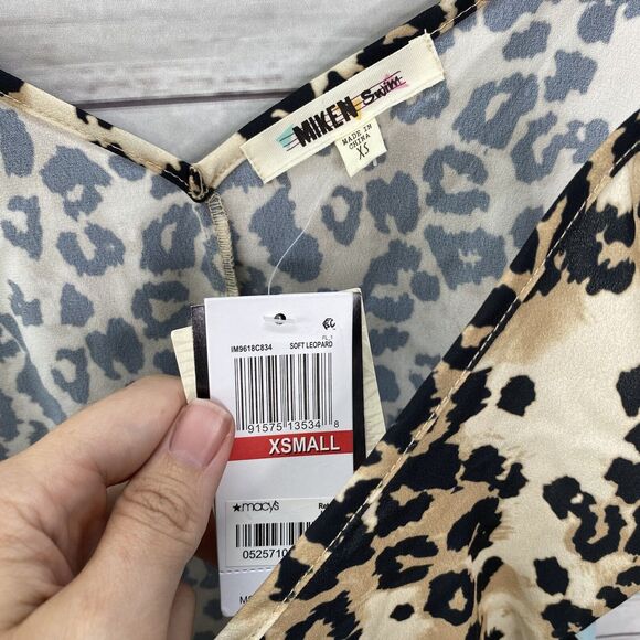 Miken Leopard Print Side Stripe Cover Up Midi Dress Tassel Belt Size XS New - Picture 5 of 6
